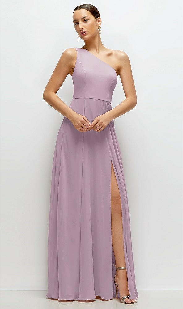 Front View - Suede Rose Chiffon One-Shoulder Maxi Dress with Circle Skirt