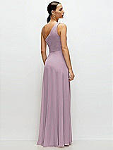 Rear View Thumbnail - Suede Rose Chiffon One-Shoulder Maxi Dress with Circle Skirt