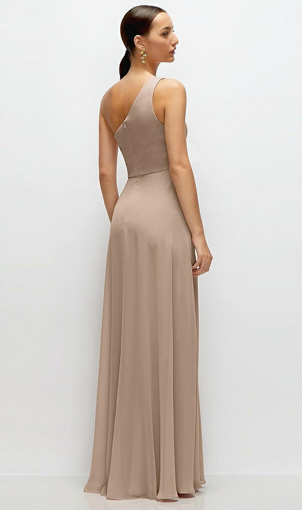 Back View - Topaz Chiffon One-Shoulder Maxi Dress with Circle Skirt