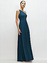 Side View Thumbnail - Atlantic Blue Chiffon One-Shoulder Maxi Dress with Circle Skirt