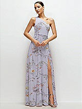 Front View Thumbnail - Butterfly Botanica Silver Dove Chiffon One-Shoulder Maxi Dress with Circle Skirt