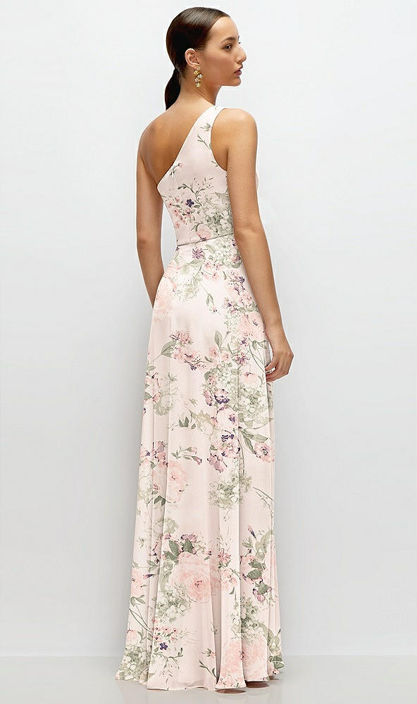 Back View - Blush Garden Chiffon One-Shoulder Maxi Dress with Circle Skirt