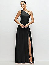 Front View Thumbnail - Black Chiffon One-Shoulder Maxi Dress with Circle Skirt