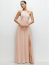 Front View Thumbnail - Cameo Chiffon One-Shoulder Maxi Dress with Circle Skirt