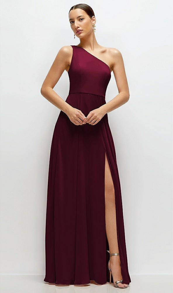 Front View - Cabernet Chiffon One-Shoulder Maxi Dress with Circle Skirt