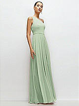 Side View Thumbnail - Celadon Chiffon One-Shoulder Maxi Dress with Circle Skirt