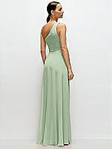 Rear View Thumbnail - Celadon Chiffon One-Shoulder Maxi Dress with Circle Skirt