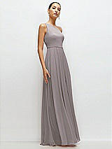 Side View Thumbnail - Cashmere Gray Chiffon One-Shoulder Maxi Dress with Circle Skirt