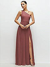 Front View Thumbnail - English Rose Chiffon One-Shoulder Maxi Dress with Circle Skirt