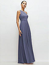 Side View Thumbnail - French Blue Chiffon One-Shoulder Maxi Dress with Circle Skirt