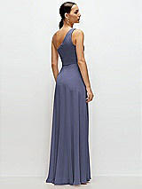 Rear View Thumbnail - French Blue Chiffon One-Shoulder Maxi Dress with Circle Skirt