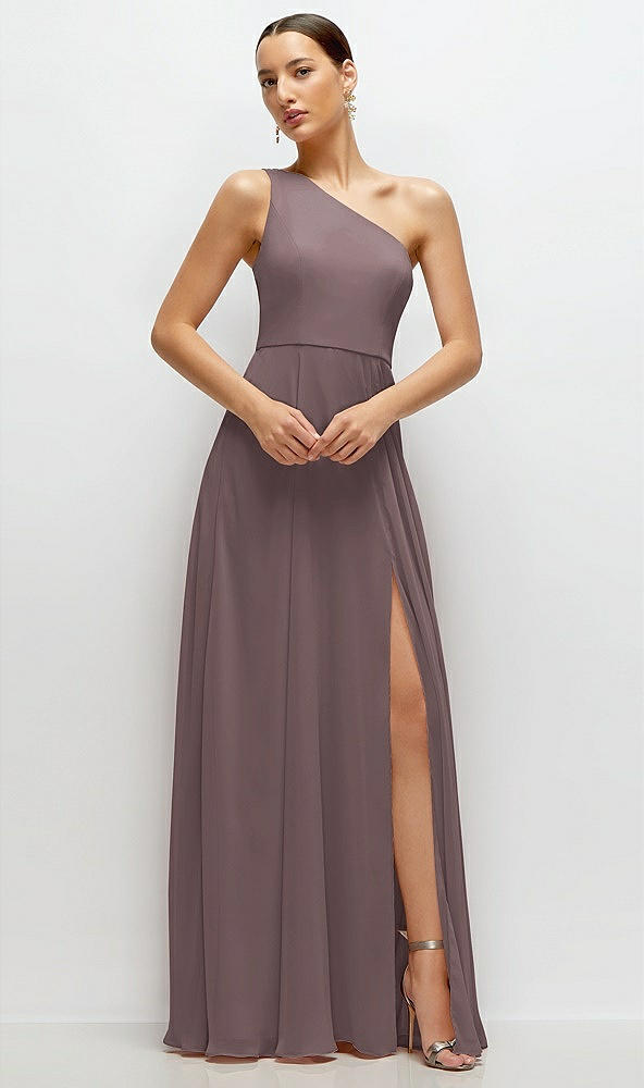 Front View - French Truffle Chiffon One-Shoulder Maxi Dress with Circle Skirt