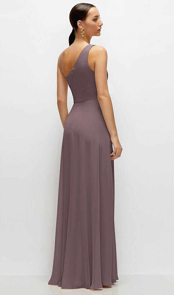 Back View - French Truffle Chiffon One-Shoulder Maxi Dress with Circle Skirt