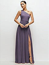 Front View Thumbnail - Lavender Chiffon One-Shoulder Maxi Dress with Circle Skirt