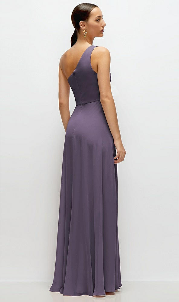 Back View - Lavender Chiffon One-Shoulder Maxi Dress with Circle Skirt