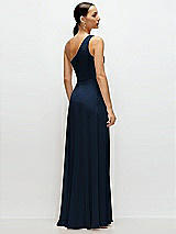 Rear View Thumbnail - Midnight Navy Chiffon One-Shoulder Maxi Dress with Circle Skirt