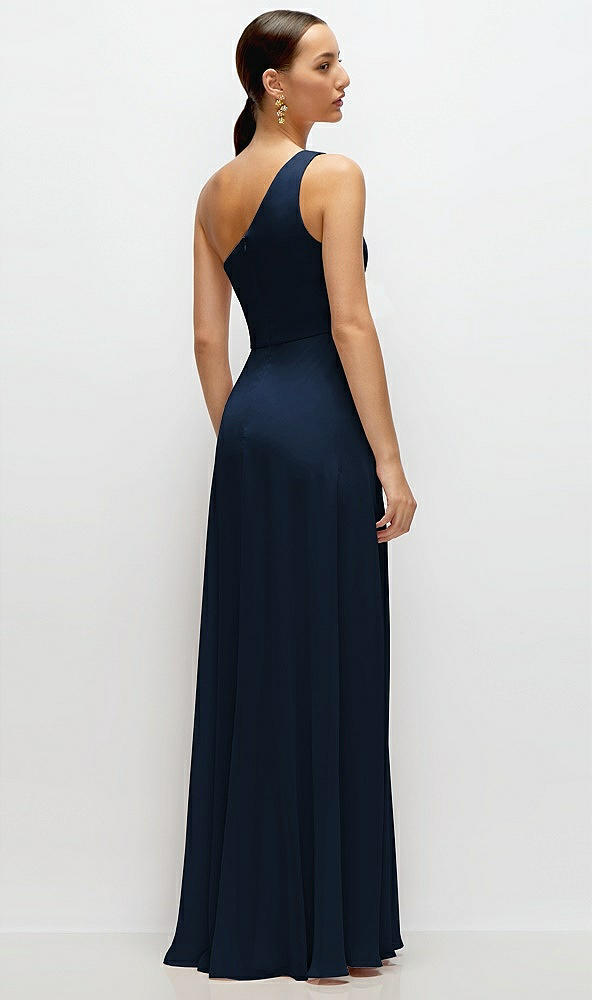 Back View - Midnight Navy Chiffon One-Shoulder Maxi Dress with Circle Skirt