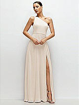 Front View Thumbnail - Oat Chiffon One-Shoulder Maxi Dress with Circle Skirt