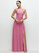 Front View Thumbnail - Orchid Pink Chiffon One-Shoulder Maxi Dress with Circle Skirt