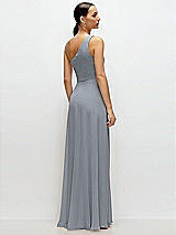 Rear View Thumbnail - Platinum Chiffon One-Shoulder Maxi Dress with Circle Skirt