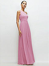 Side View Thumbnail - Powder Pink Chiffon One-Shoulder Maxi Dress with Circle Skirt