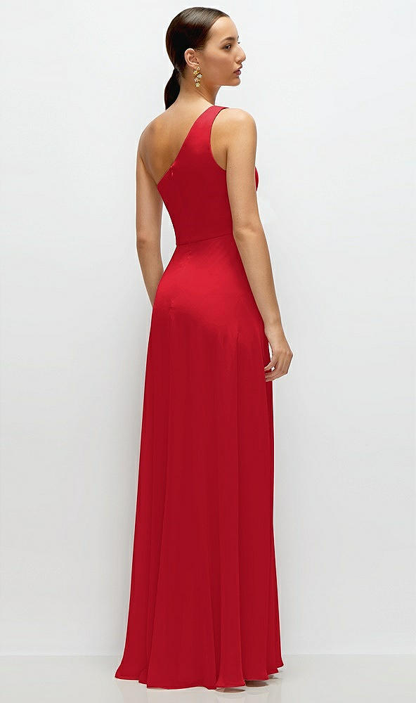 Back View - Parisian Red Chiffon One-Shoulder Maxi Dress with Circle Skirt