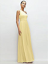 Side View Thumbnail - Pale Yellow Chiffon One-Shoulder Maxi Dress with Circle Skirt