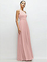 Side View Thumbnail - Rose - PANTONE Rose Quartz Chiffon One-Shoulder Maxi Dress with Circle Skirt