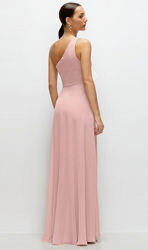 Back View - Rose - PANTONE Rose Quartz Chiffon One-Shoulder Maxi Dress with Circle Skirt