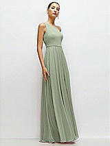 Side View Thumbnail - Sage Chiffon One-Shoulder Maxi Dress with Circle Skirt