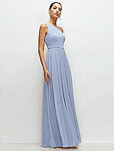 Side View Thumbnail - Sky Blue Chiffon One-Shoulder Maxi Dress with Circle Skirt