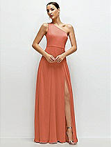 Front View Thumbnail - Terracotta Copper Chiffon One-Shoulder Maxi Dress with Circle Skirt