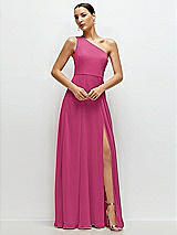 Front View Thumbnail - Tea Rose Chiffon One-Shoulder Maxi Dress with Circle Skirt