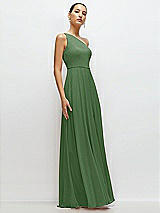 Side View Thumbnail - Vineyard Green Chiffon One-Shoulder Maxi Dress with Circle Skirt