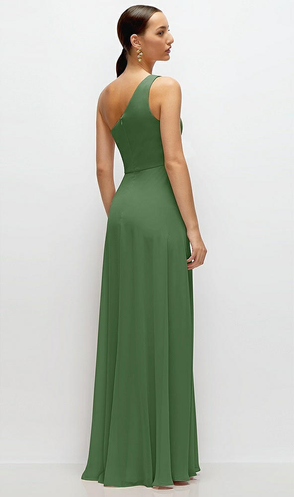 Back View - Vineyard Green Chiffon One-Shoulder Maxi Dress with Circle Skirt