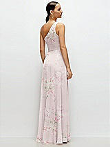 Rear View Thumbnail - Watercolor Print Chiffon One-Shoulder Maxi Dress with Circle Skirt