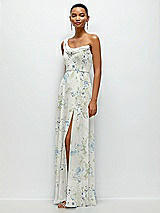 Side View Thumbnail - Bleu Garden Chiffon One-Shoulder Maxi Dress with Draped Cowl Neckline