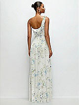 Rear View Thumbnail - Bleu Garden Chiffon One-Shoulder Maxi Dress with Draped Cowl Neckline