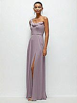 Side View Thumbnail - Lilac Dusk Chiffon One-Shoulder Maxi Dress with Draped Cowl Neckline