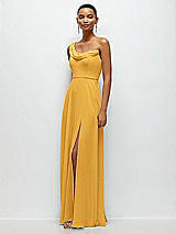 Side View Thumbnail - NYC Yellow Chiffon One-Shoulder Maxi Dress with Draped Cowl Neckline