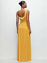 Rear View Thumbnail - NYC Yellow Chiffon One-Shoulder Maxi Dress with Draped Cowl Neckline