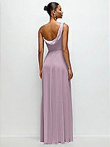 Rear View Thumbnail - Suede Rose Chiffon One-Shoulder Maxi Dress with Draped Cowl Neckline