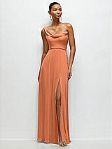 Front View Thumbnail - Sweet Melon Chiffon One-Shoulder Maxi Dress with Draped Cowl Neckline