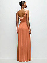 Rear View Thumbnail - Sweet Melon Chiffon One-Shoulder Maxi Dress with Draped Cowl Neckline