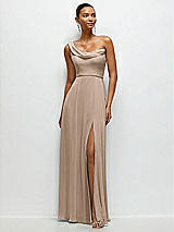 Front View Thumbnail - Topaz Chiffon One-Shoulder Maxi Dress with Draped Cowl Neckline