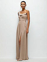 Side View Thumbnail - Topaz Chiffon One-Shoulder Maxi Dress with Draped Cowl Neckline