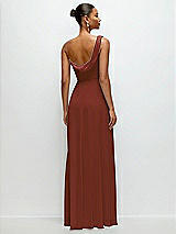 Rear View Thumbnail - Auburn Moon Chiffon One-Shoulder Maxi Dress with Draped Cowl Neckline