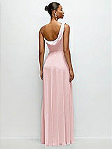 Rear View Thumbnail - Ballet Pink Chiffon One-Shoulder Maxi Dress with Draped Cowl Neckline