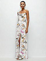 Side View Thumbnail - Butterfly Botanica Ivory Chiffon One-Shoulder Maxi Dress with Draped Cowl Neckline