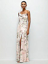 Side View Thumbnail - Blush Garden Chiffon One-Shoulder Maxi Dress with Draped Cowl Neckline